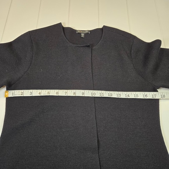 Eileen Fisher Open Front 100% Wool Cardigan Jacket Black Size XS Tunic Length - Picture 7 of 8